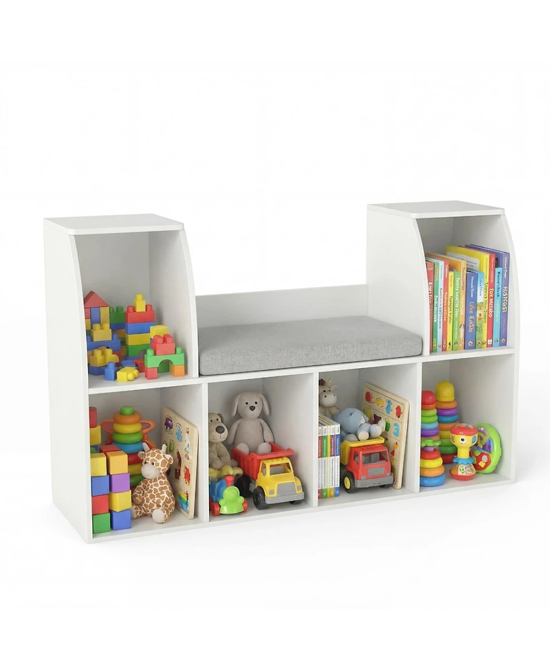 Sugift 40 in Kids Bookshelf with Reading Nook and Six Open Cubes