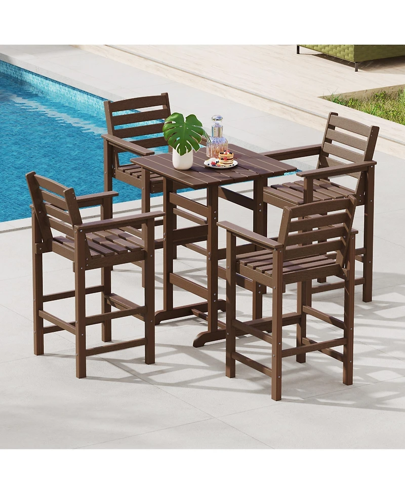 sumyeg 30-Inch Square Bar Table with Slatted Top for Patio or Poolside Dining