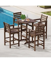 sumyeg 30-Inch Square Bar Table with Slatted Top for Patio or Poolside Dining