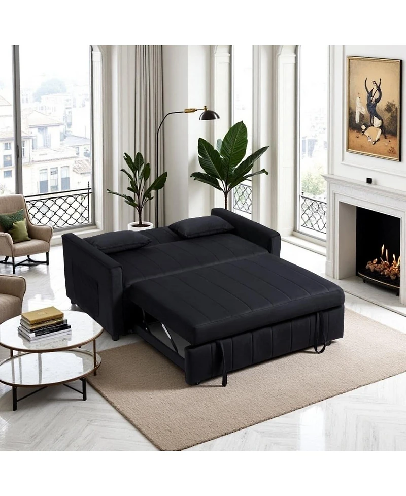 Maison Boucle Convertible Sleeper Sofa Bed with Pull-Out Bed, Adjustable Backrest & Pillows, Small Space Velvet Loveseat Couch-Maison Boucle