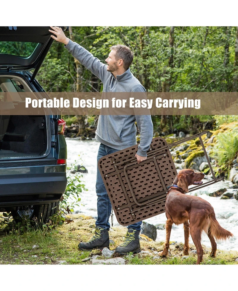 Sugift Folding Rattan Grain Hdpe Top Metal Frame Picnic Table