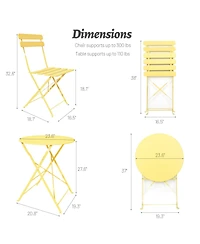 Clihome 3 Pieces Patio Bistro Balcony Metail Chair Table Set