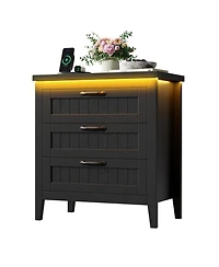 gaomon Farmhouse Drawer Dresser with Charging Station and Led Lights