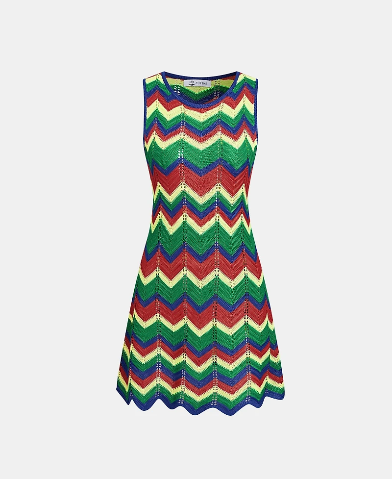 Cupshe Women's Main Attraction Chevron Mini Beach Dress