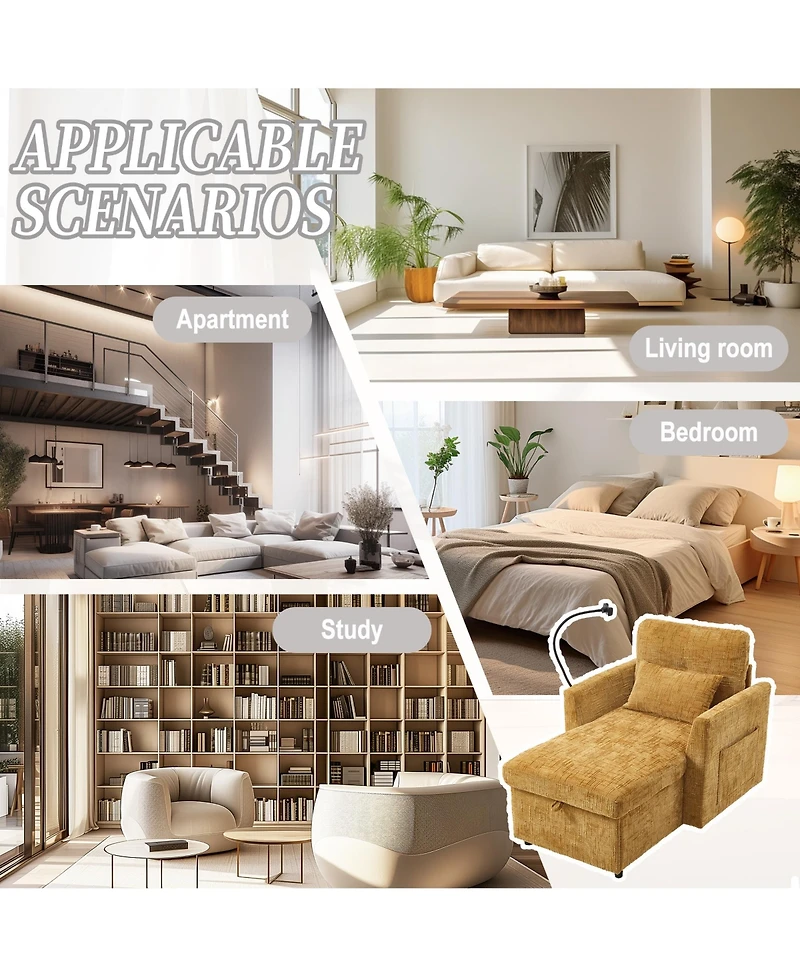 Rainsken Chenille Lazy Recliner Chair with Storage, Phone Holder and Side Pockets