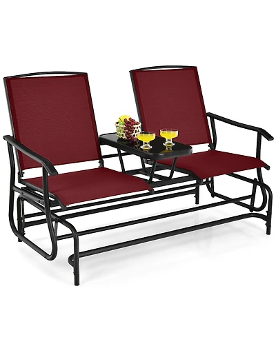 Gymax 2 Person Outdoor Patio Double Glider Chair Loveseat Rocking