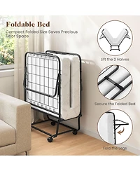 Gouun Cot Size Folding Bed Frame with Memory Foam Mattress and Metal Frame