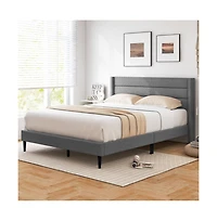 Gouun Linen Upholstered Platform Queen Bed Frame with Wingback Headboard