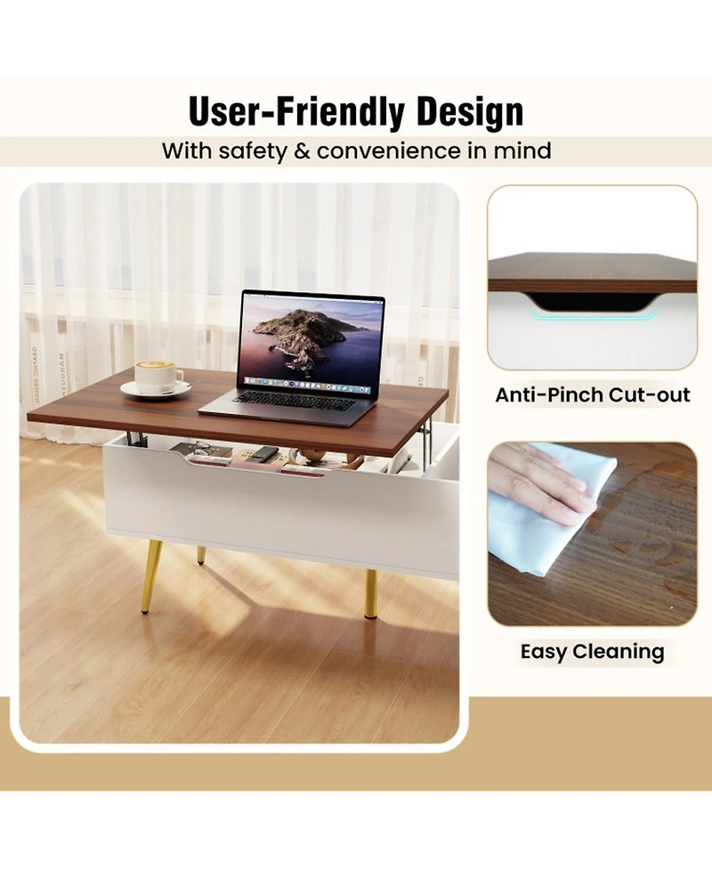 Gouun 47 in Split Lift-Top Coffee Table with Hidden Compartments