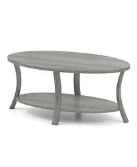 Gouun 44 in Oval 2-Tier Rubber Wood Coffee Table with Open Storage Shelf