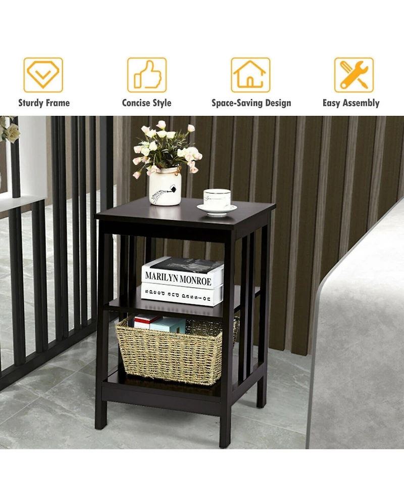 Gouun 16 in 3-Tier Nightstand Side Table with Baffles and Round Corners