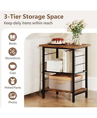 Gouun Set of 2 Industrial 3-Tier End Tables with Adjustable Mesh Shelves