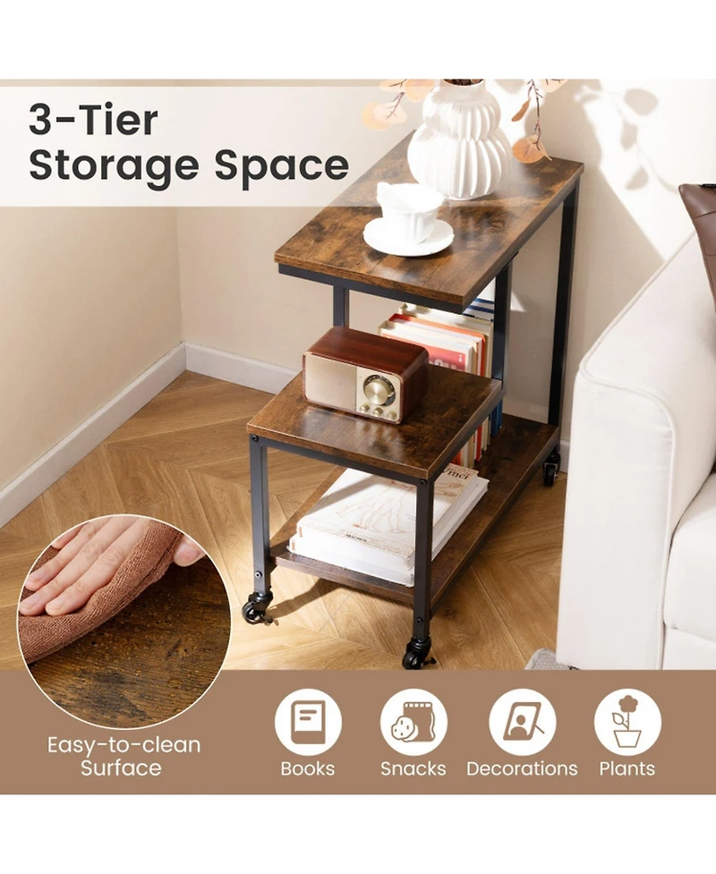 Gouun G-Shaped 3-Tier Mobile End Table with Locking Casters, 23 x 12 in