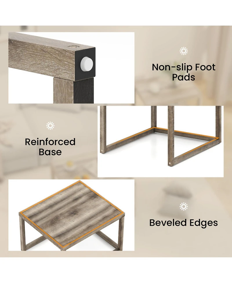 Gouun Set of 2 Stackable Nesting Rectangular Coffee Tables with Storage Shelf