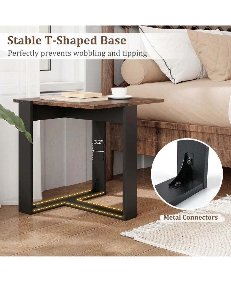 Gouun 20 in Industrial Square End Table with T-Shaped Metal Base