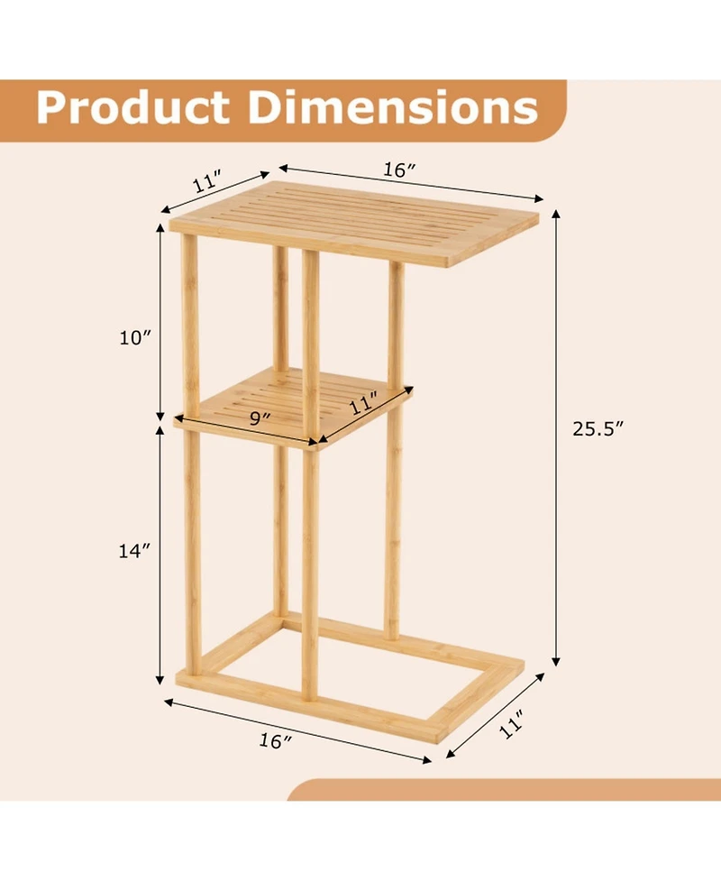 Gouun Set of 2 Bamboo Side Tables with 2-Tier Storage Shelves