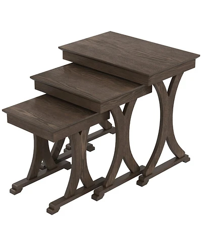 Gouun 3-Piece Nesting Coffee and Side Table Set with Solid Rubber Wood Legs