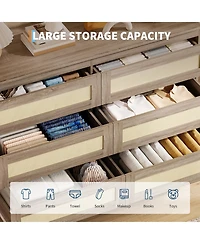 gaomon Modern Rattan 6 Drawer Dresser for Bedroom, Wooden Chest of Drawers with Storage, Clothes Organizer Cabinet