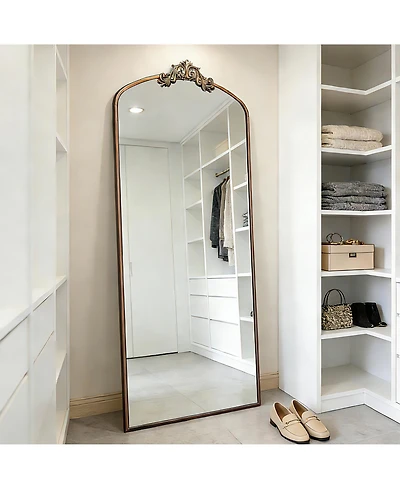 Busdays 36x66 Inch Vintage Ornate Arched Full Length Floor Mirror Metal Framed Dressing Mirror for Bedroom Living Room Entryway