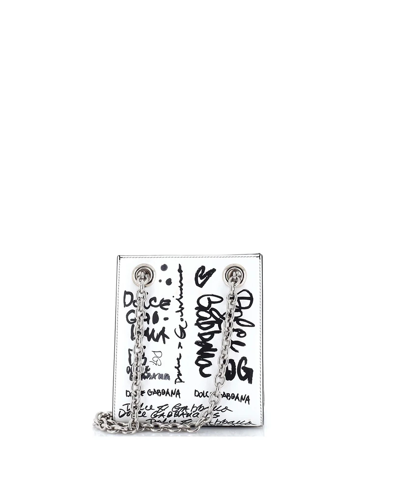 Pre-Owned Dolce & Gabbana 3.5 Chain Bucket Bag Graffiti Printed Leather