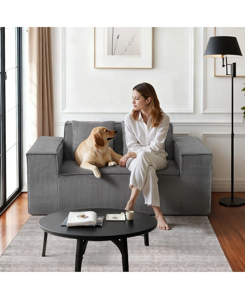 Sugift 63-Inch 2-Seat Corduroy Loveseat Sofa Couch for Living Room