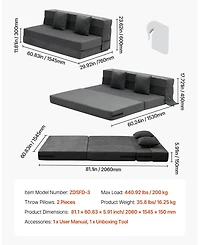 Sugift Folding Sofa Bed, 3-in-1 with Memory Foam Mattress, Convertible Sleeper Chair