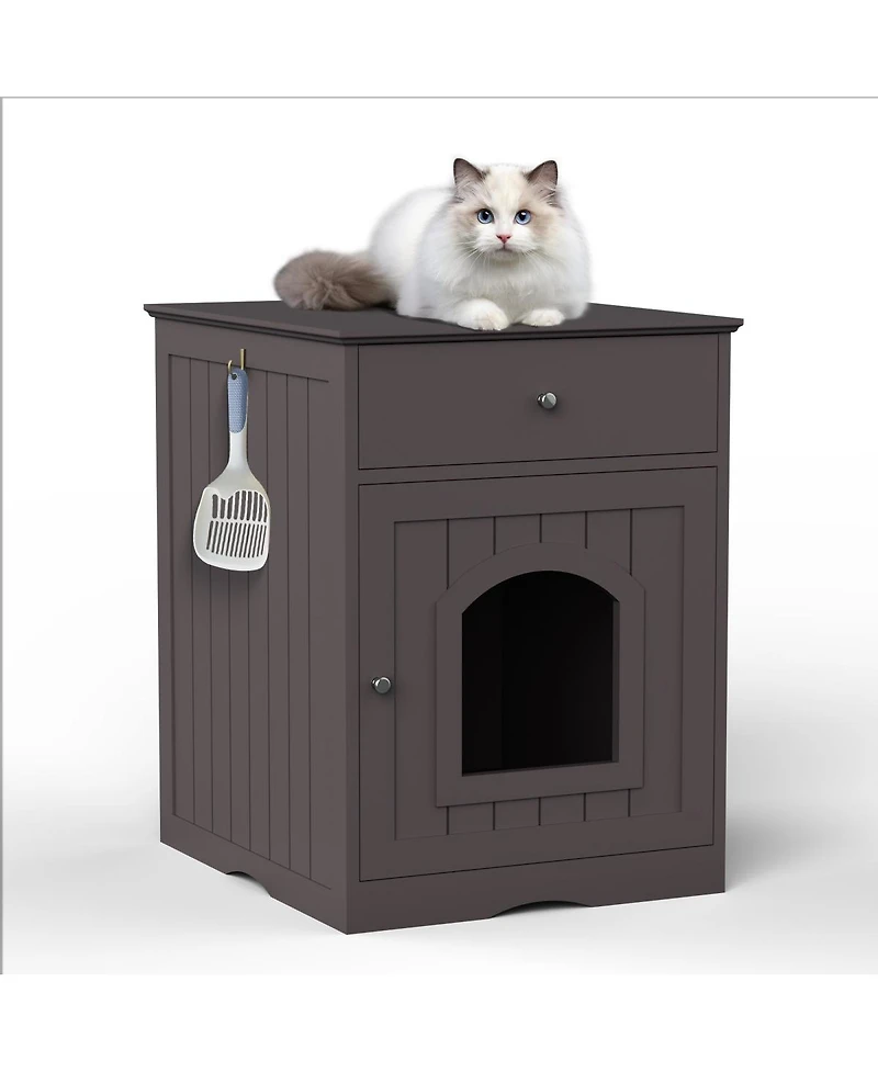6thdruple Wooden Indoor Pet House with Drawer, Multi-Function Cat and Small Animal Home, Enclosed Furniture Crate Nightstand for Bedroom