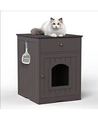 6thdruple Wooden Indoor Pet House with Drawer, Multi-Function Cat and Small Animal Home, Enclosed Furniture Crate Nightstand for Bedroom