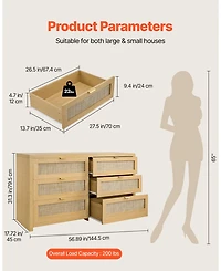 Sugift 6 Drawer Rattan Dresser, Natural Rattan Chest with Metal Handle for Bedroom