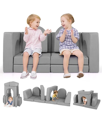 Sugift 8 Piece Modular Kids Play Couch with Soft Fabric Upholstery