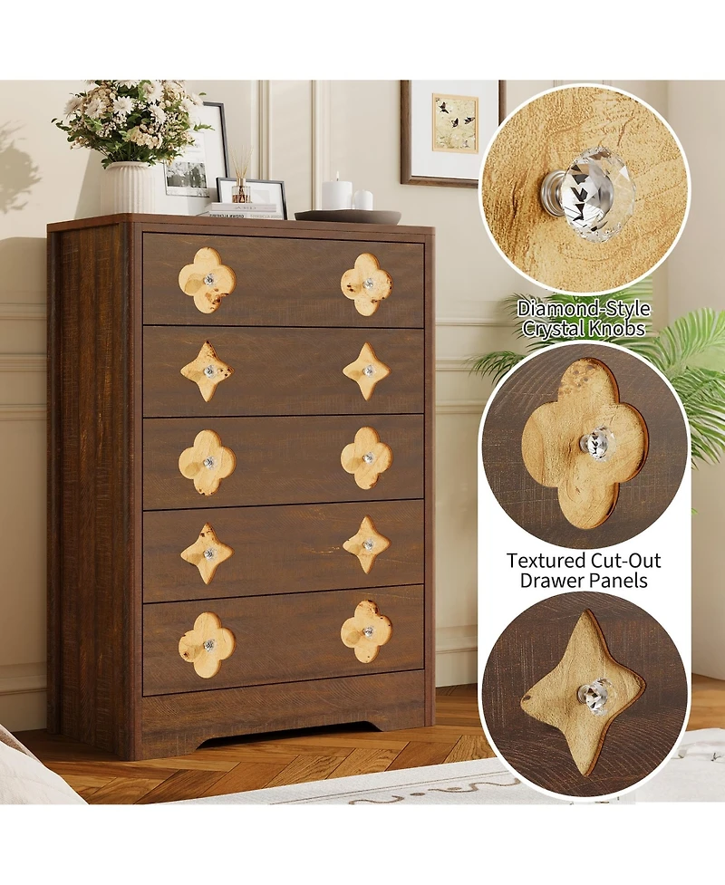 gaomon Drawer Tall Dresser for Bedroom, 45'' Boho Chest of Drawers