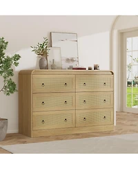 gaomon 46''Wide Rattan Dresser,6 Drawer Dresser for Bedroom,Dressers and Chests of Drawers