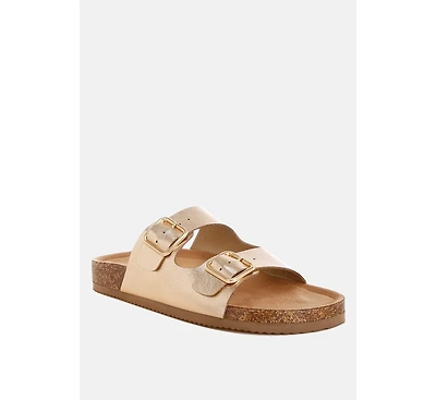 London Rag Women's Parla Metallic Double Buckle Sandals