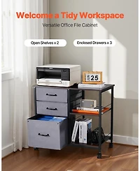 Sugift Metal File Cabinet, 3 Fabric Drawers, Wooden Vertical Filing Storage