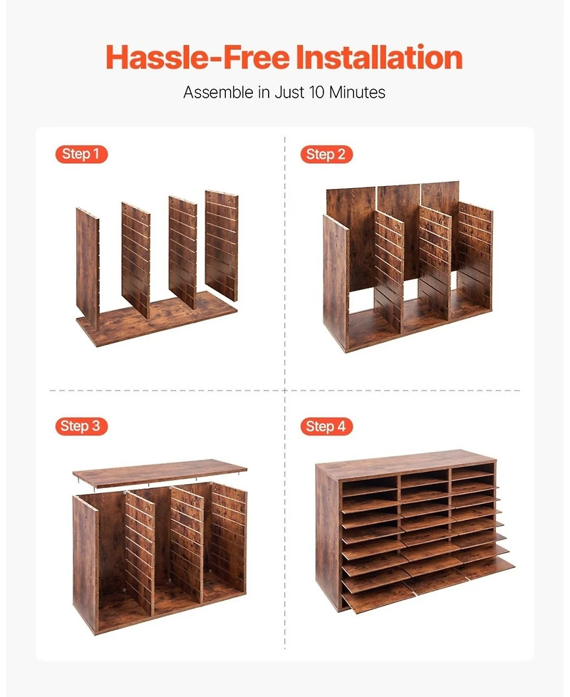 Sugift Literature Organizer, 27 Compartments, Wood Mailbox Sorter for File Storage