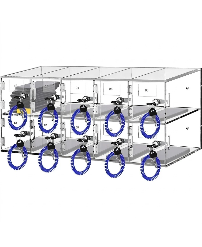 Sugift Cell Phone Storage Locker, 10 Slots, Acrylic Wall-Mounted Cabinet with Locks