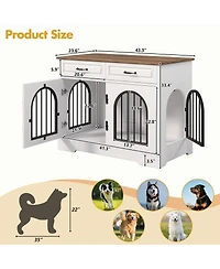 6thdruple 43.3" Indoor Pet House for Medium Large Dogs, Heavy Duty Wooden Dog Kennel with 2 Storage Drawers, End Table Furniture Crate