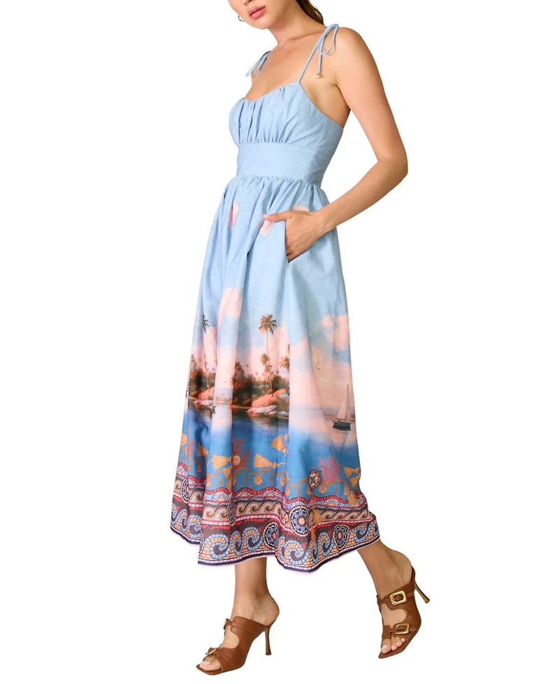 Line & Dot Women's Pernille Square Neck Sleeveless Printed Midi Dress