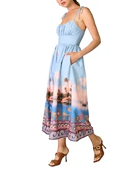 Line & Dot Women's Pernille Square Neck Sleeveless Printed Midi Dress