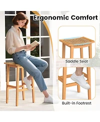 Gouun Acacia Wood Outdoor Bar Stools Set of 2 with Woven Rattan Seats