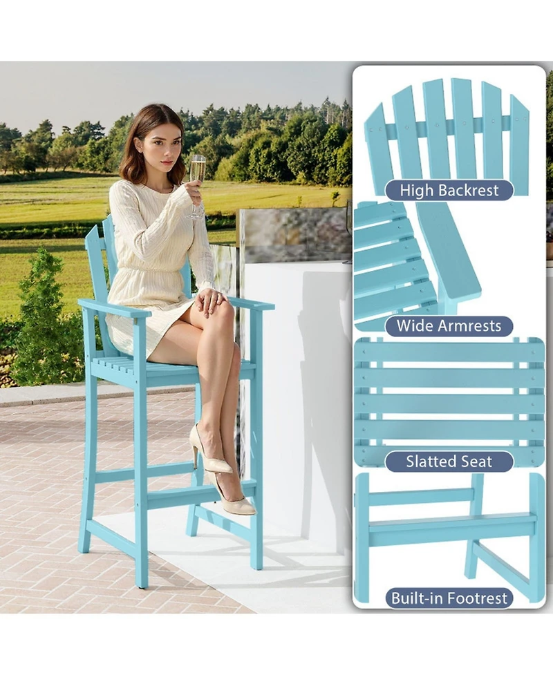 Gouun Tall Acacia Wood Adirondack Chair with Armrests and Built-In Footrest