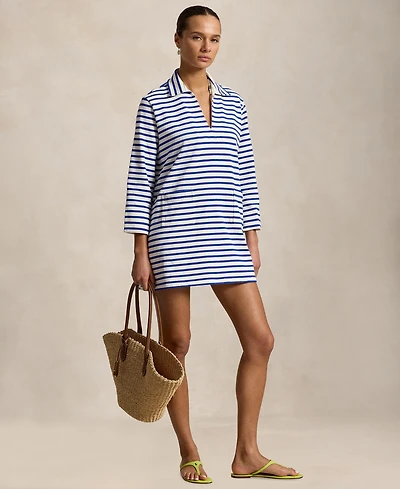 Polo Ralph Lauren Women's Striped Cotton Jersey V-Notch Collar Dress