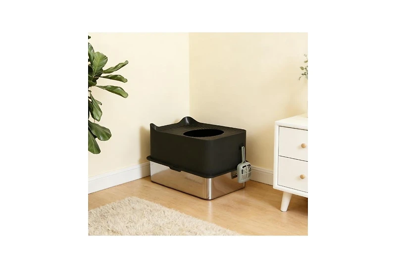 Zeus and Ruta Cat Litter Box with Scoop, Top-Entry Design, Non-Slip Pads, Odor Control, Easy Cleanup, Jumbo Capacity