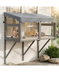 Zeus and Ruta Cat Catio Window Enclosure with Wooden Mount, Expandable Multi-Level Design, Secure Locks