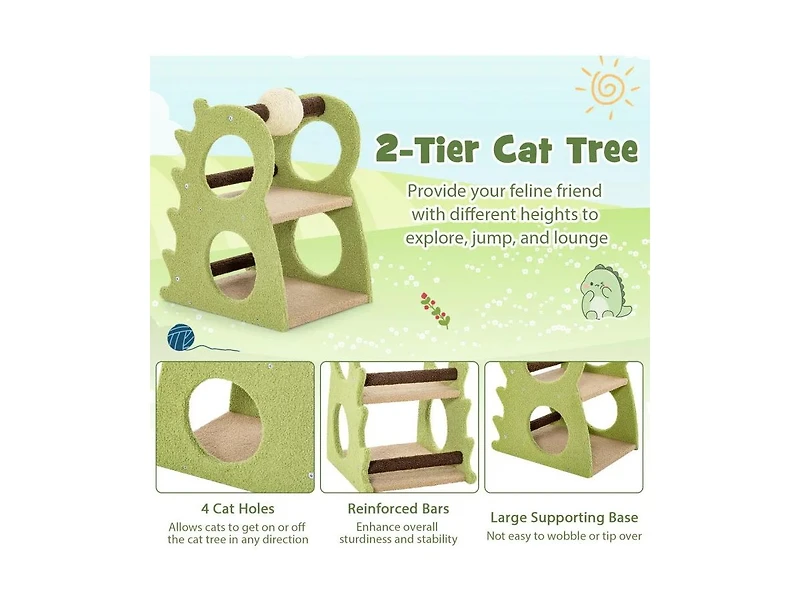 Zeus and Ruta Modern 2 Tier Cat Tree with Rotatable Sisal Ball Stylish Scratching Post Tower for Indoor Cats