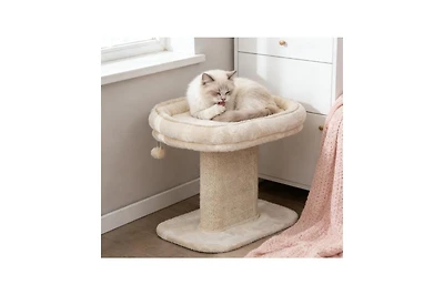 Zeus and Ruta Modern Cat Tree Tower with Large Plush Perch and Sisal Scratching Plate for Indoor Cats
