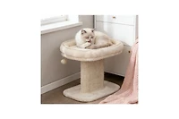 Zeus and Ruta Modern Cat Tree Tower with Large Plush Perch and Sisal Scratching Plate for Indoor Cats