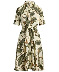 Lauren Ralph Petite Point Collar Rope-Print Tie-Front Shirt Dress