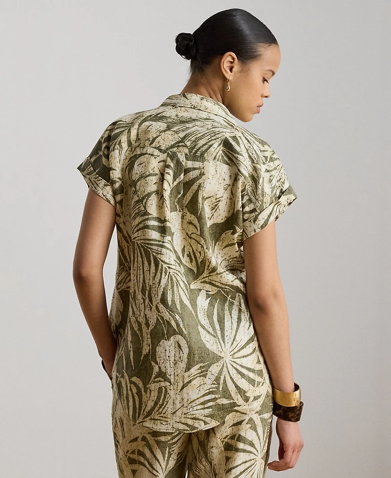 Lauren Ralph Petite Point Collar Relaxed-Fit Print Shirt