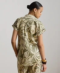 Lauren Ralph Petite Point Collar Relaxed-Fit Print Shirt